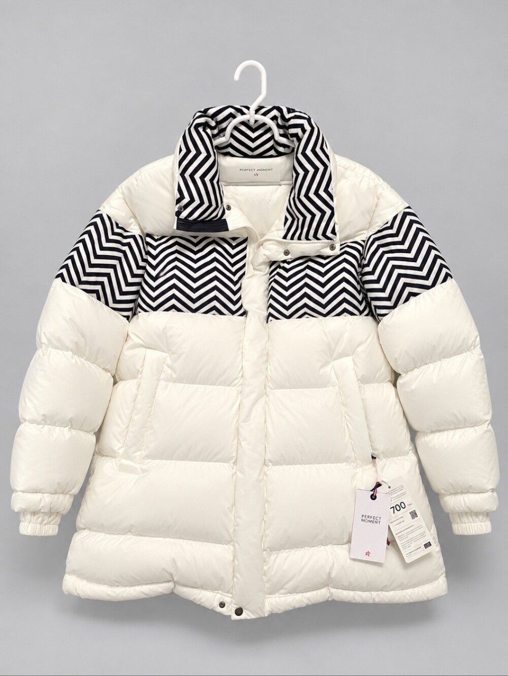 Perfect Moment Polar Puffer Jacket White Chevron Down Size L NWT